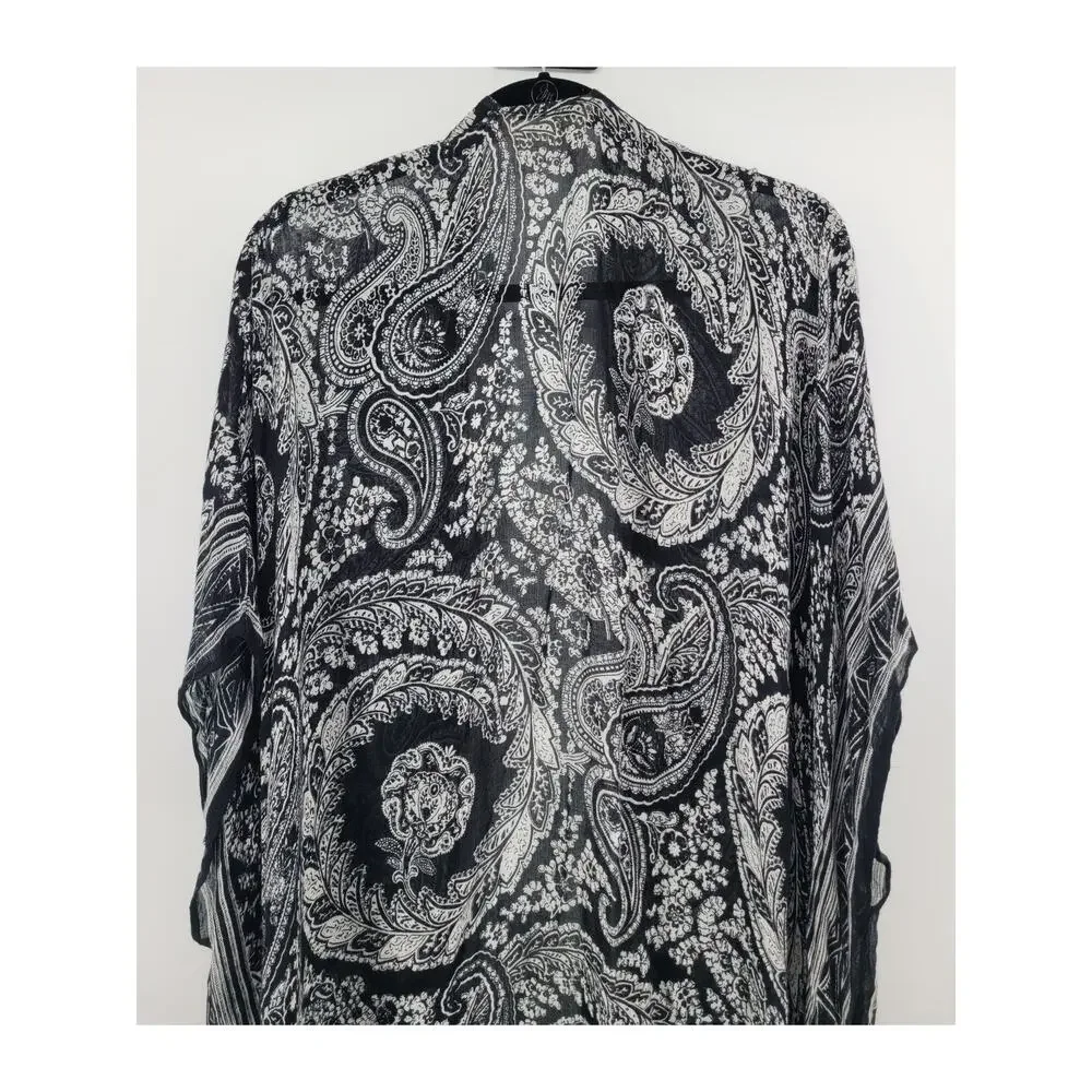 Soft Surroundings Kimono Wrap Black White Paisley Floral Soft Open One Size OS